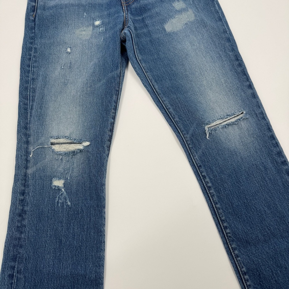 Levis 544 Straight Distressed Medium Wash Denim Jeans Raw Hem Size 27 Sample Tag - Picture 12 of 16